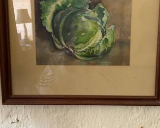Framed F. Lambeth Green Cabbage Head Illustration