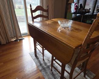 Drop leaf kitchen table, Vintage ladder back chairs