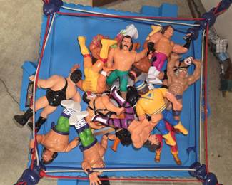 Vintage WWF figures and wrestling ring