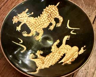 China Jizhou Kiln Porcelain Carve Mythical Creatures Two Kylin Bamboo Hat Bowl