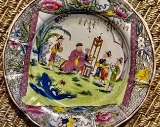 Masons 19th C plate “Pink Chinese Scroll”
