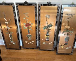4 Asian panels hanging