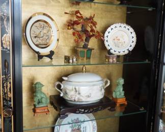 porcelain plates, tureen, teapots