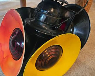 vintage railroad 4-way signal lantern, large