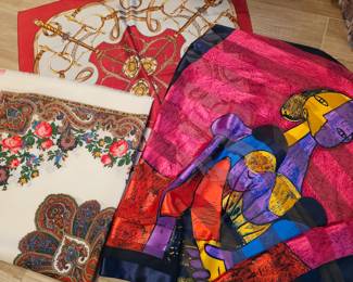 view of some of the vibrant scarves