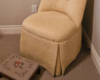 small cocktail chair and embordered footstool