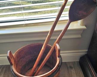 antique utensils and bucket