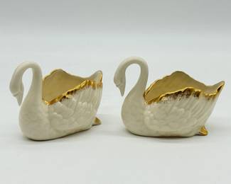 12 VintageLenoxSwanDisheswGoldTrim