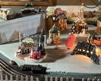 Lighted houses & train decor