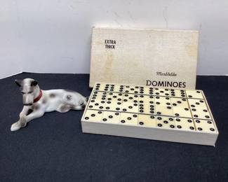 Dominos and ceramic dog