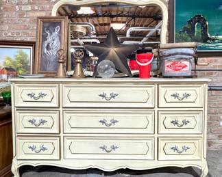 Vintage French Provincial Dresser with Mirror – Cream Painted Bedroom Chest
