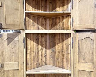 Massive Solid Wood Armoire Corner Cabinet with Ornate Hand-Carved Details