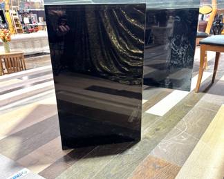 Modernist Glass Dining Table with Bold Geometric Base