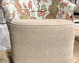 Vintage Barrel Accent Chair – Patterned Upholstery with Neutral Textured Base