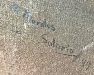 Signed Vintage Still Life Painting – Artist Signature Detail M. Morales Solario