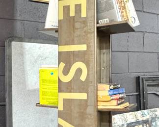 Vintage Industrial “GOOSE ISLAND” Wood Sign Display Shelf with Integrated Bookcase