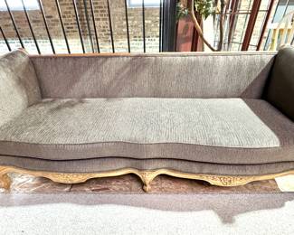 French-Style Upholstered Sofa with Carved Wood Frame