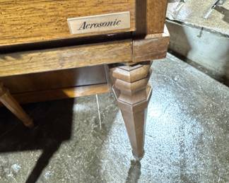 Baldwin Acrosonic Piano Label and Leg Detail – Vintage Upright Piano Craftsmanship