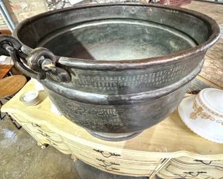 Large Vintage Metal Christening Bowl with Ring Handles