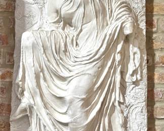 Classical Draped Figure Relief Sculpture in Plaster