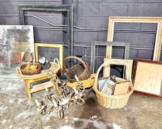 Assorted Vintage Picture Frames, Gilt Frames, Mirrors, Wicker Baskets & Decorative Chandelier