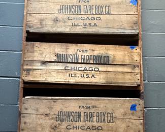 Antique Industrial Crate Shelf from Johnson Fare Box Co., Chicago