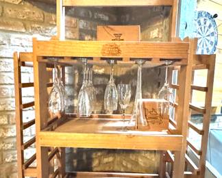 Wooden Bar Shelf with Hanging Wine Glass Storage