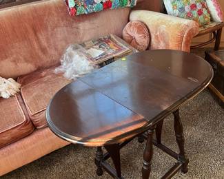 End tables, trunks, Victorian coach, quilts, corner cabinet, 