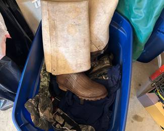 Waders and overalls, fishing gear, lures, rods and reels