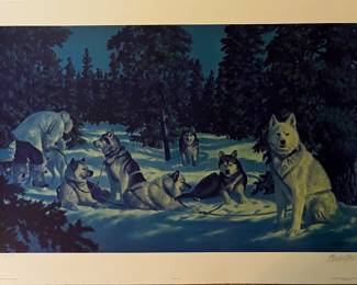 Signed and numbered art by Fred Machetanz "Moonlit Stakeout"