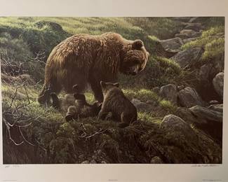 Signed and numbered original art, "Grizzly and Cubs" by Robert Bateman