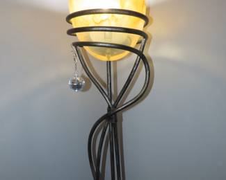 Hand blown and hand made iron work floor lamp. 