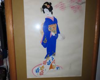 Japanese painting of Geisha in traditional Kimono.