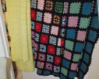 Vintage handmade crocheted blankets.