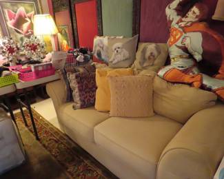 Loveseat and throw pillows.