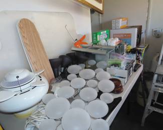 Glass light fixture and light bulbs.