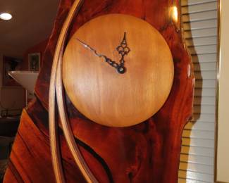 Custom made clock on gnarled wood base and bentwood design.