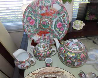 Canton Rose decorated bone china tea set.