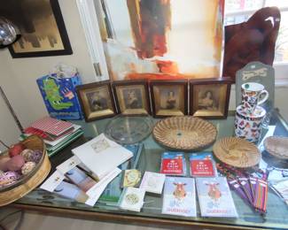 Baskets, stationary, paper goods.