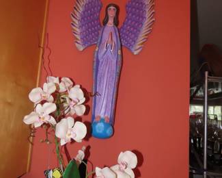 Hand carved wooden folk art angel.