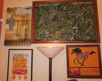 Tapestry and framed art.