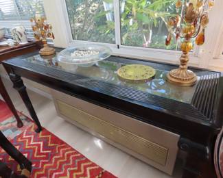 Black wood and glass sofa table