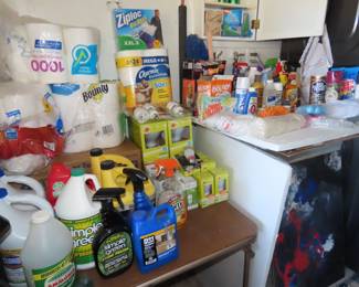 Cleaning supplies, papergoods and light bulbs.