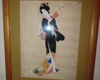 Japanese painting of Geisha in traditional Kimono.