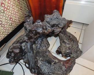 Custom made clock on gnarled wood base and bentwood design.