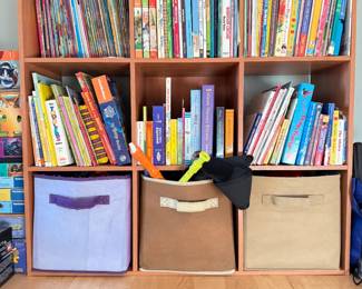 Children's Books, Various Children Toys, and 9 Cube Storage Shelf