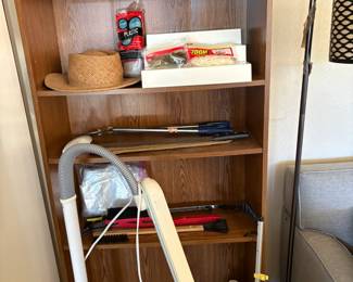 book case, ott lamp, floor lamp, misc tools, 