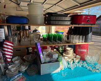 roaster, baking pans, Tupperware, kitchen, candle holders, punch bowl