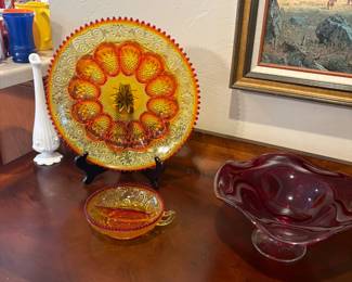 Indiana Glass Tiara Sandwich amber egg dish