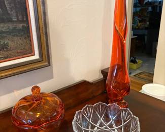 Viking Glass Epic Twist covered candy dish, MCM Viking Art glass